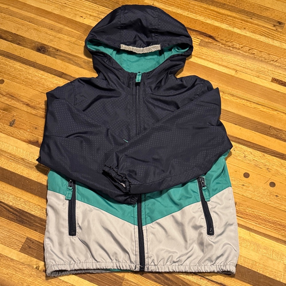 OshKosh B'gosh Navy, Teal & Light Gray Colorblock Hooded Jacket